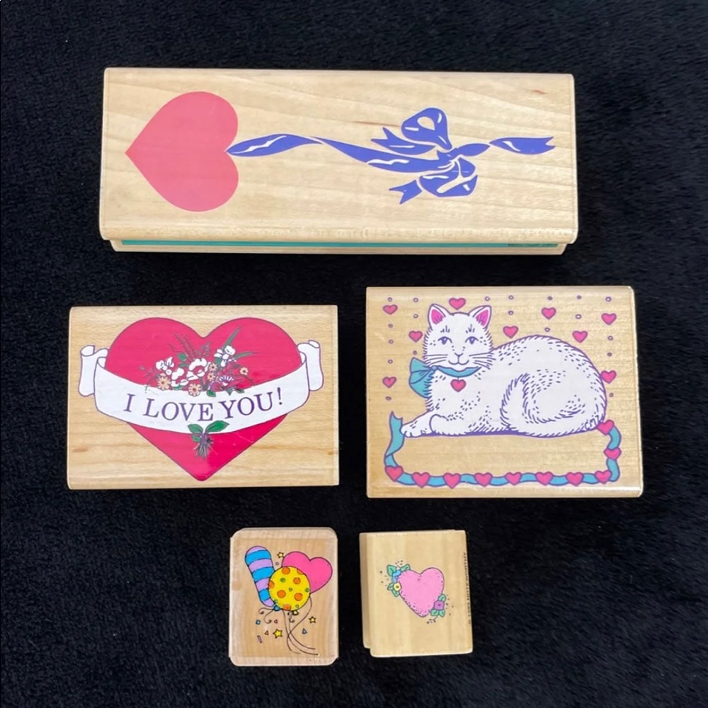 Rubber Stamps (Hearts, Balloons & Kitty) - Picture 1 of 7